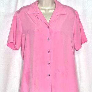 Notations Pink Short Sleeve V Neck Button Up Blouse Size Med